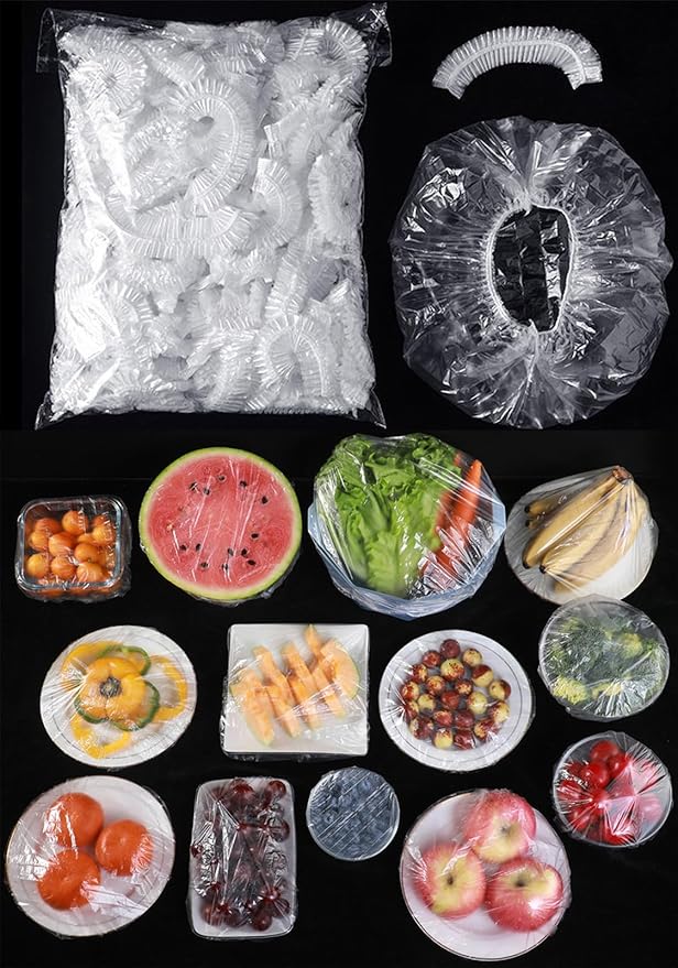 300pcs Reusable Elastic Food Covers - Universal Stretchable Clear Adjustable Plastic Plate & Bowl Covers, Outdoor Fresh Keeping Bags, Kitchen Baking Picnic and Food Storage Bread Proofing Cover.