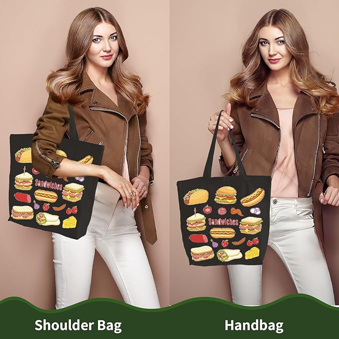 10 Pack Canvas Tote Bag with Zipper, Reusable Grocery Bags with Long Handle, DIY Heat Transfer Sublimation Blanks Shopping Bags for Advertising, Birthday,Thanksgiving, Christmas Gift Bags