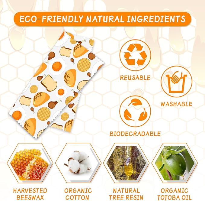 Beeswax Wrap, Beeswax Wraps For Food, Organic, Sustainable, Beeswax Food Wrap for Sandwich Storage, Reusable Beeswax Food Wrap 1L, 5M, 3S Food Patterns Beeswax Paper, 9 Pack Set