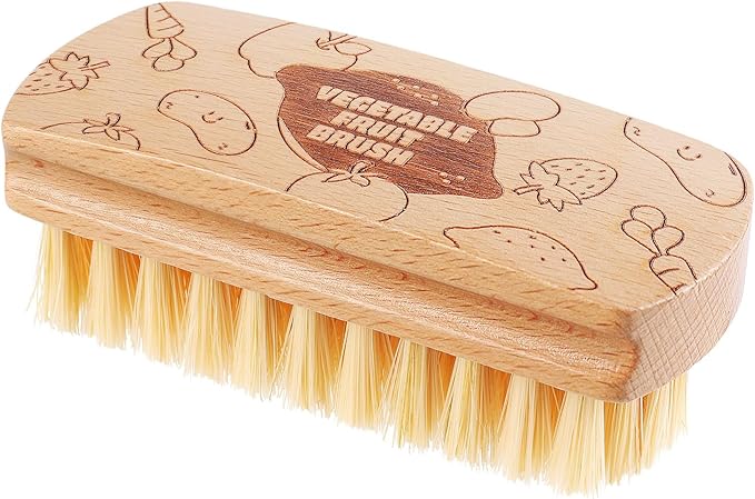 Vegetable and Fruit Cleaning Brush Scrubber Beechwood Handle Fruits Veggie Wash Brushes Potato Carrot Cucumber Mushrooms Washing Cleaner(Beige, 1)