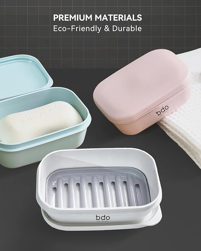 Travel Soap Case with Lid,Leakproof Soap Holder with Drainage Layer, Travel Essentials Soap Containers, Portable Soap Bar Dish for Camping, Gym, Bathroom,Kitchen,Dormitory,Hotel(White)