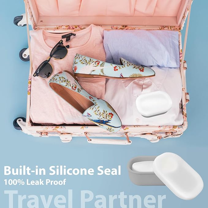 Leakproof Silicone Travel Soap Case with Drainage Layer, Silicone Bar Soap Holder Compact Portable Shatterproof Soap Container Box for Bathroom Gym Camp Travel Toiletries (Gray, Clear Lid)