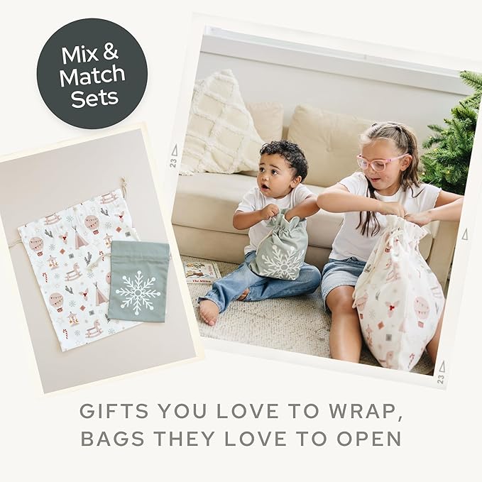 Gather & Knot Drawstring Christmas Gift Bags | Boho Toy | Premium Canvas | Reusable Fabric Gift Wrap for Holidays | Large