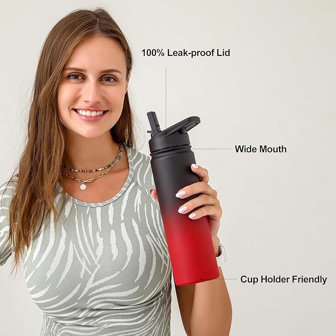 mininoo 24 oz Insulated Water Bottle with Straw Lid, Stainless Steel Double Wall Vacuum, Leak Proof, BPA Free, Keep Cold for 24H & Hot for 12H-2 pack(Ice Coke)