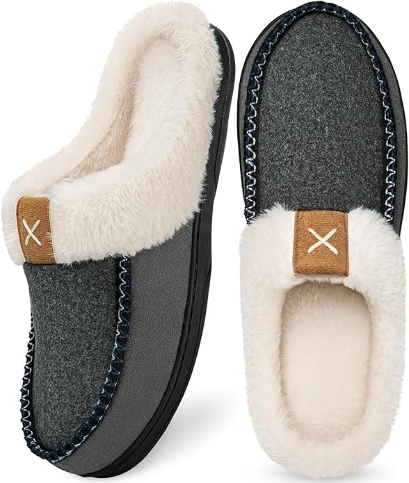 Homitem Mens Slippers Moccasins Memory Foam Fuzzy Slippers for Men Wool-Like Plush Fleece Lined House Shoes Indoor Outdoor Anti-Skid Rubber Sole Home Bedroom