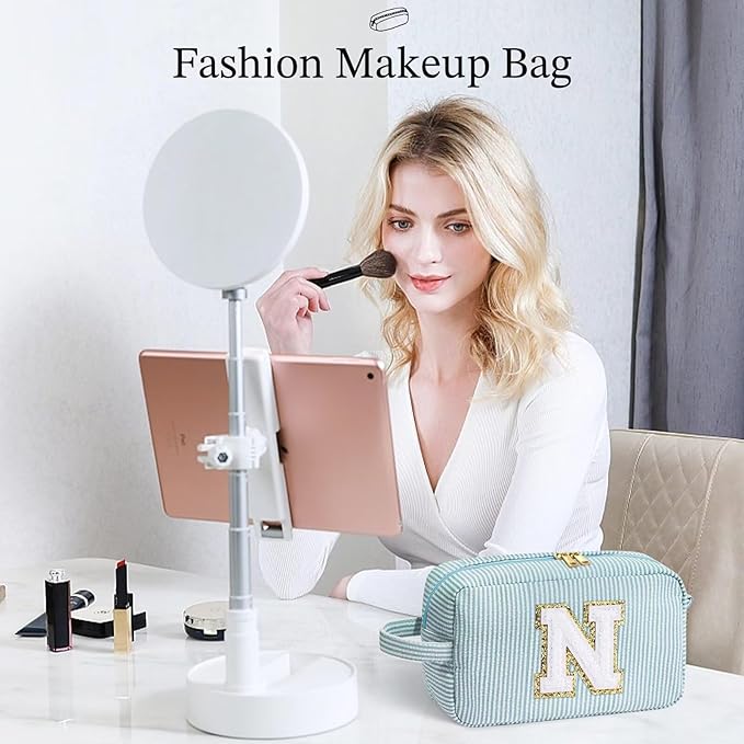 YOOLIFE Makeup Bag - Initial Makeup Bag Cosmetic Bag, Make Up Bag, Monogram Makeup Bags, Travel Toiletry Bag, Cute Makeup Pouch Makeup Case, Personalized Monogram Initial Makeup Bags for Women K