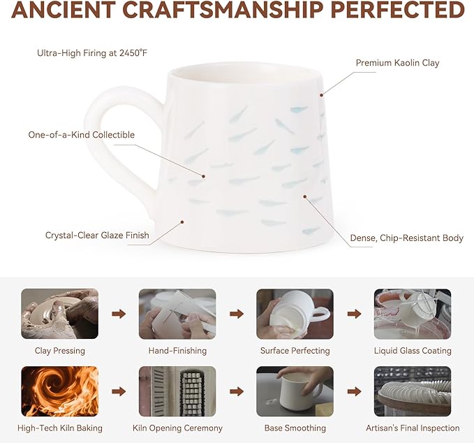 10.6oz Premium Jadeite Ceramic Coffee Mug, Handcrafted Fish Pattern Cute Ceramic Mug - 1340℃ High-Fire Lead-Free Mug for Morning Coffee/Afternoon Tea, Unique Gift | Microwave & Dishwasher Safe