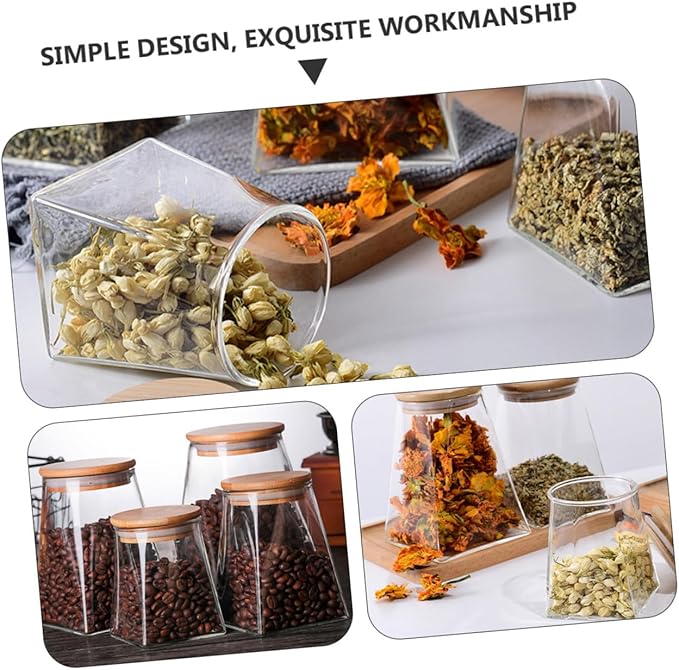 2 Pcs Transparent Glass Storage Jars with Wooden Lids Airtight Tea Canisters Kitchen Containers for Cereals Snacks Pantry Organization and Fresh Food Storage