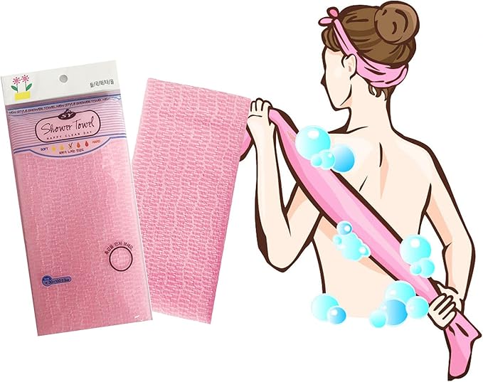 Premium Exfoliating Washcloth Towel 2 Color-Mint Pink Korean Loofah Bath Sponge Long Back Scrubber African Bath Sponge African Long Net for Shower/It Becomes Softer as You use.by NOPIGO