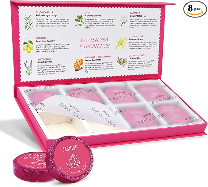 Shower Steamers Aromatherapy GOSSBY 8 Pack - Gifts for Women, Birthday Gifts for Her, Home Spa, Self Care, Relaxation, Natural Essential Oils - Elegant Bloom Style