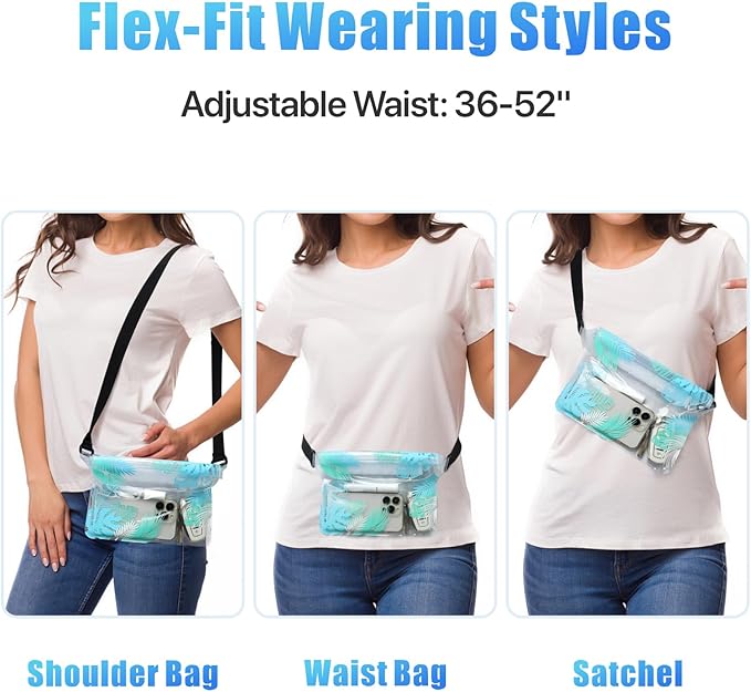 F-color Waterproof Fanny Pack - Cruise Essentials 2025 - Waterproof Pouch, Triple Zipper Roll-Top Dry Bag for Phone with Adjustable Waist Strap, Keep Passport Valuables Dry for Beach Kayaking Boating