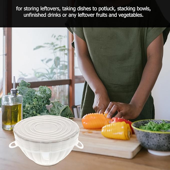 Cabilock Silicone Stretch Bowl Covers 6Pcs Reusable Food Storage Lids Flexible Sealed Lids for Bowls Cups and Containers Microwave Oven Fridge Use