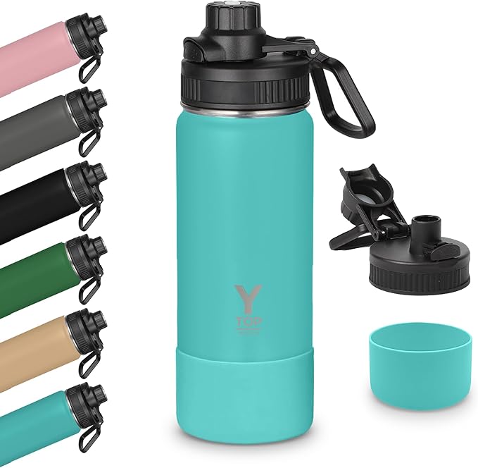 Y TOP 18 oz Insulated Water Bottle Cup Holder Friendly, Leak Proof Spout Lid, Double Wall Insulation, Dishwasher Safe, Easy Clean Stainless Steel Water Bottle for Gym Kids Sports Travel School Hiking
