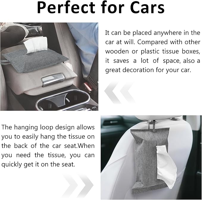 kakaforsa Toilet Paper Holder Reusable Tissue Holder Travel Tissue Holder Wall Hanging Tissue Box Cover Toilet Paper Storage Rectangle Napkin Holder Cloth Tissue Box for Car Office Desk, Gray
