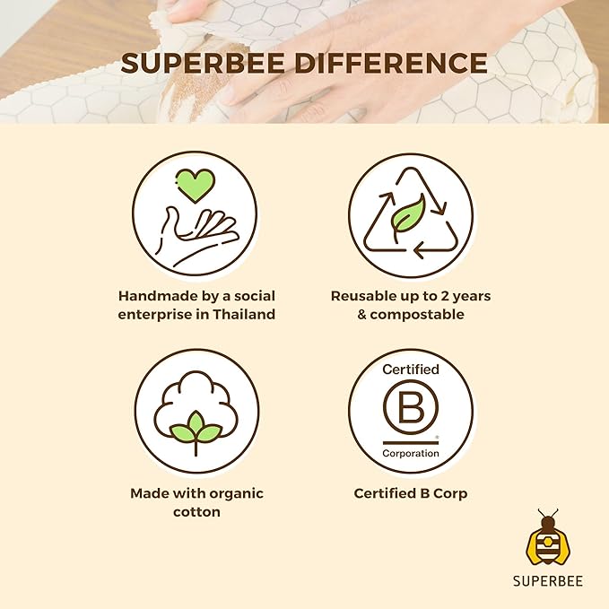 SUPERBEE Beeswax Wrap for Food, Set of 3 Bees Wax Wraps, Reusable for Wrapping Vegetables, Cheese Paper, Bowl Covers and Sandwich Wrapping Paper, Beeswax Food Wrap (Ocean)
