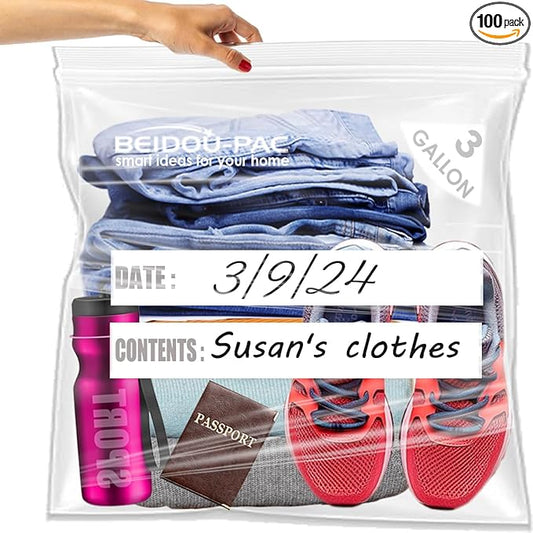3 Gallon Large Plastic Bags with Zipper Top, | 100 Count | 2 Mil | 16" x 18" | Heavy-Duty Reusable Clear Freezer Storage Bags