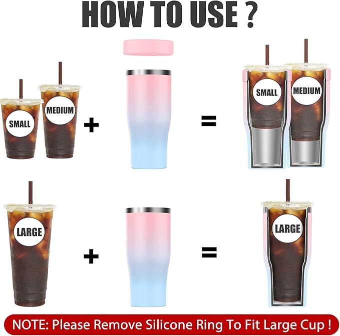 Universal Iced Coffee Sleeve with Handle - Insulated Double Wall Reusable Stainless Steel Holder Insulator for Cold Drinks Fits Small Medium Large To Go Cups Gifts for Men Women Him Her (Sweet Taffy)