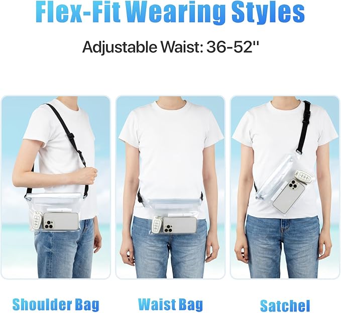F-color Waterproof Fanny Pack - Cruise Essentials 2025 - Waterproof Pouch, Triple Zipper Roll-Top Dry Bag for Phone with Adjustable Waist Strap, Keep Passport Valuables Dry for Beach Kayaking Boating