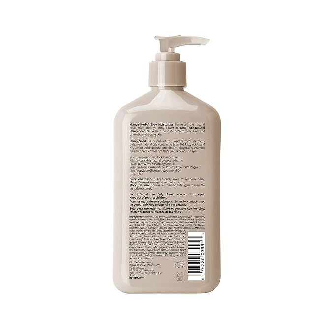 HEMPZ Koa & Sweet Almond Herbal Body Moisturizer for Women, 17 Fl. oz. - Moisturizing Lotion with 100% Pure Hemp Seed Oil and Shea Butter - Hydrating Vegan Lotion for Dry Skin