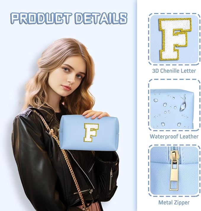 TOPEAST Gifts for Friends Female Mom, Cute Makeup Bag Small Pink Cosmetic Bag Travel Toiletry Bag, Personalized Birthday Gift for Women Girl, Preppy Travel Stuff for Girls (Sky Blue C)