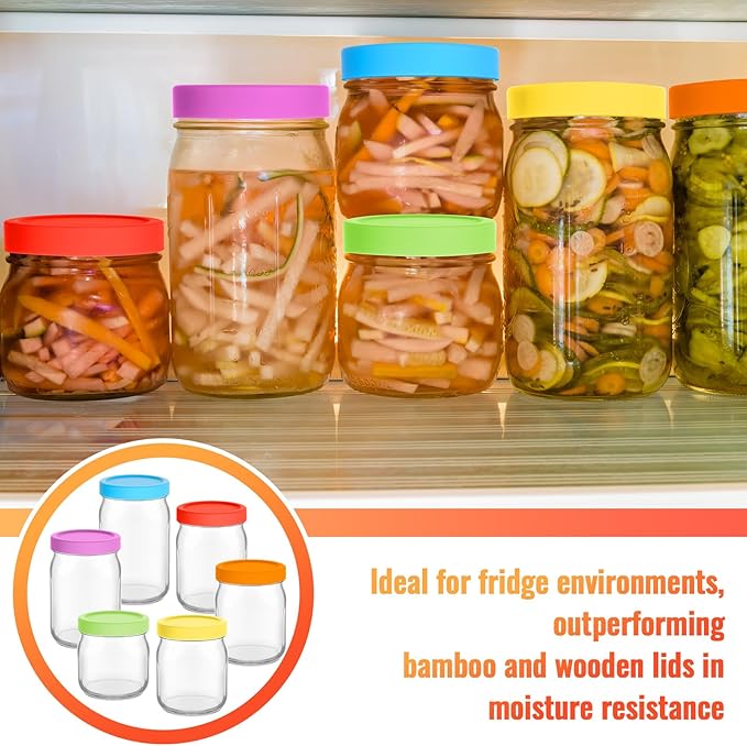 12 Pcs Silicone Regular Mouth Lids Mason Jar Lids Thickened Leak Proof Lid for 70 mm All regular mouth Mason Jars, Reusable Large Canning Jar Caps(Red Orange Yellow Green Blue Purple)