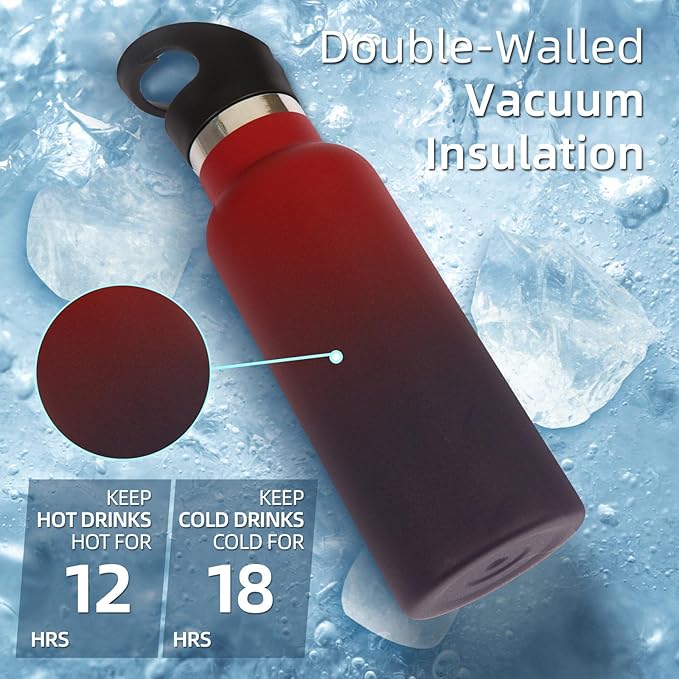 Volhoply 17oz Insulated Water Bottle Bulk 2 Pack,Stainless Steel Kids Water Bottles with Straw Lid,Double Wall Vacuum Metal Cups Water Bottle,Reusable Sports Flask Keep Hot & Cold (Red Purple,2 Set)