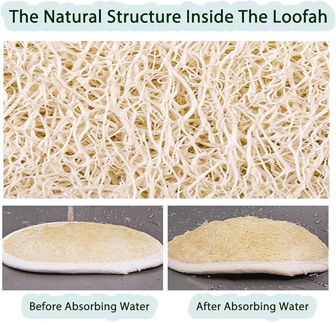 Natural Loofah Back Scrubber for Shower for Men and Women, Exfoliating Loofah Sponge with Soap Saver, 4-pcs