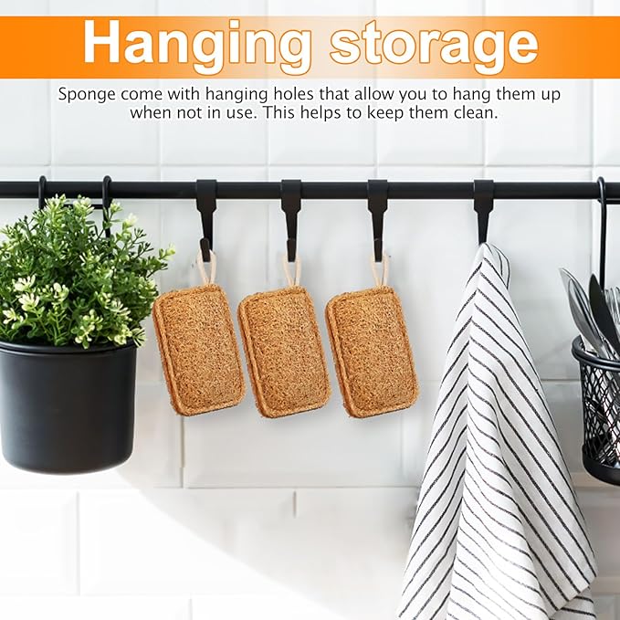 Amosfun 5pcs Natural Loofah Dish Washing Sponge Scrubber Pad Reusable Dishes Pots Cups Cleaning Scouring Pad with Hanging Rope
