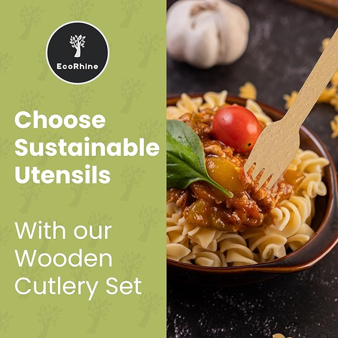 Disposable Wooden Cutlery Set - 300 PCS Wooden Compostable Forks Utensil Set - Disposable Cutlery Set for Outdoor, Party, Camping & More