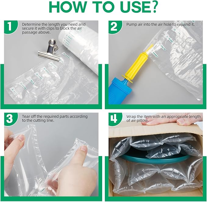 Air Pillows for Shipping - 3.54" x 7.87" Inflatable Packaging Air Bags with Pump, 340 Count Recyclable Box Filler Alternative Packing Peanuts Purse Stuffers for Shape - Better Shipping Protection