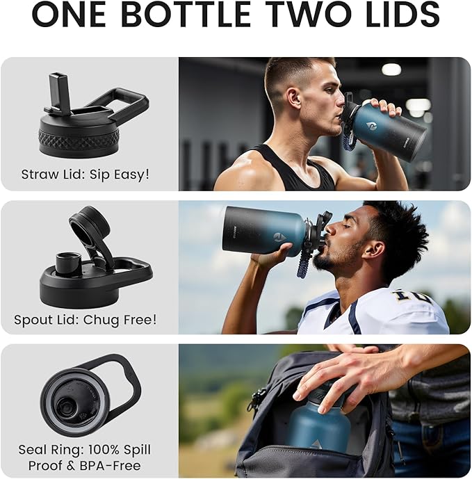 64oz Insulated Water Bottle, Triple Wall Vacuum Stainless Steel Water Bottles - Keeps Cold 48H, Reusable Half Gallon Jug for Gym, Sports, Camping, Hiking,Travel, Starry Sky-Indigo/Black