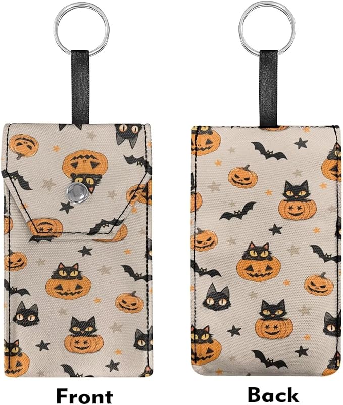 Black Cat Bat Print Purse Tissue Holder Portable Pocket Tissue Holder for Coin Keys Tissues with Hanging Rope Snap Button Enclosed