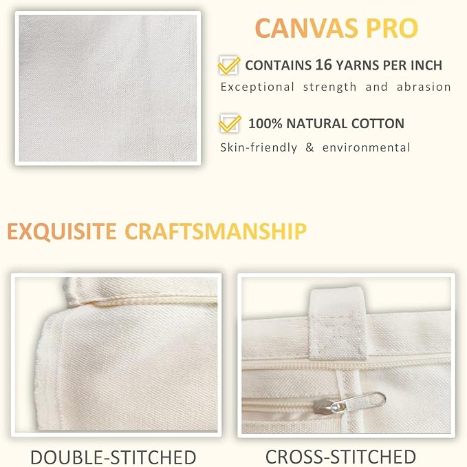 Canvas Tote Bag, Pockets, Zipper, Durable, Lightweight, Cotton Shopping Cloth Bag, Gifts