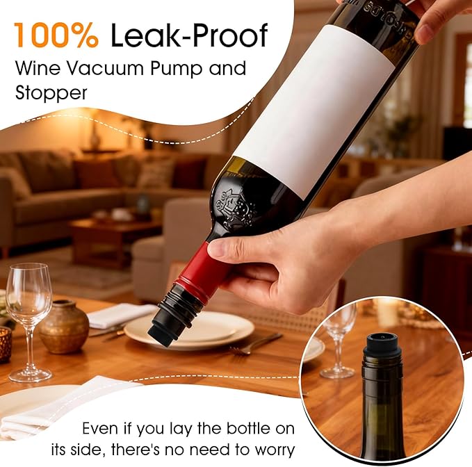 12-Pack Wine Vacuum Stoppers, Reusable Silicone Wine Saver Preserver, Air Seal to Keep Wine Fresh, Universal Black Bottle Sealer Set for Red & White Wine