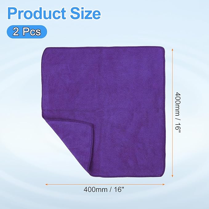 HARFINGTON 2 Pack Microfiber Cleaning Cloth, 16" x 16" Multi-Functional Cleaning Towels Reusable Absorbent Rags for Car Wash Kitchen Household Window Clean, Purple