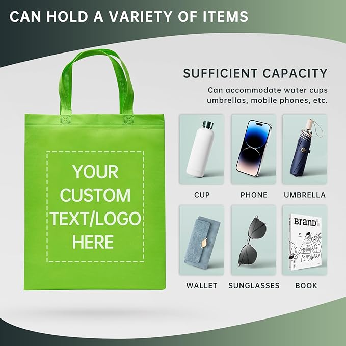Custom Tote Bags Set of 50, Bulk Pack Grocery Shopping Travel Business Activities advertisement Reusable Bag