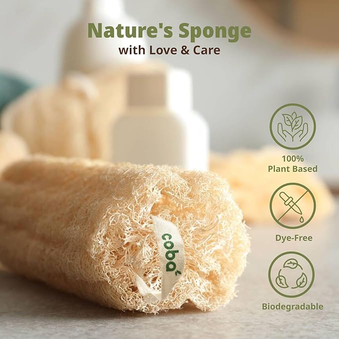 Natural Loofah Sponge – Shower Loofah Exfoliating Body Scrubber for Women & Men | Multi-Use Sponge for Shower, Spa, Kitchen, Pet | 100% Natural, Dye-Free, Eco-Friendly | Pack of 4