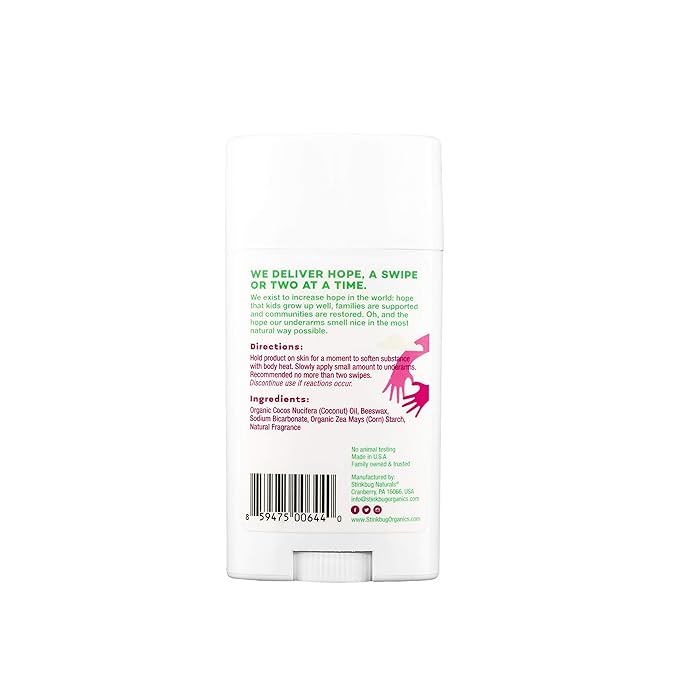 Stinkbug Naturals Organic Aluminum Free Deodorant Stick with Raspberry Green Tea, Coconut Oil and Essential Oils, Paraben Free, Sensitive Skin Deodorant, 2.1 Ounces Pack of 1