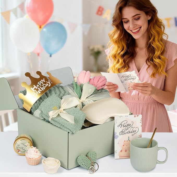 Birthday Gifts for Women - 13PCS Unique Happy Birthday Gifts Basket for Mom Her Best Friend Sister Wife Girlfriend Coworker - Relaxing Spa Self Care Package Get Well Soon Gifts Set (Vanilla)