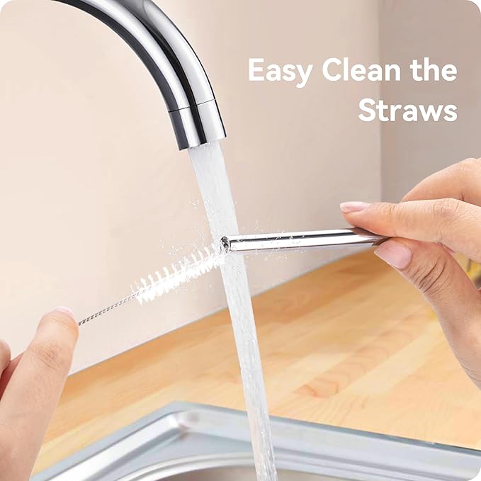 Metal Straws with Silicone Tip for 40 oz Tumbler - Reusable Stainless Steel for Stanley, 3 Bendy 13.3" and 3 Light Green Silicone Tips - Smoothie Straws