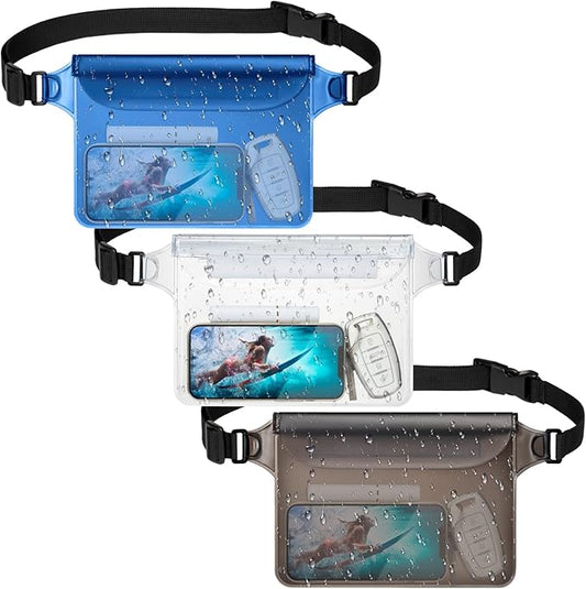 F-color Waterproof Fanny Pack - Cruise Essentials 2025 - Waterproof Pouch, Triple Zipper Roll-Top Dry Bag for Phone with Adjustable Waist Strap, Keep Passport Valuables Dry for Beach Kayaking Boating