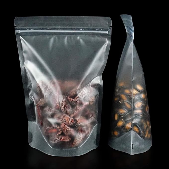 PABCK 100 Pack 3.5x5.1 inch Resealable Stand Up Bags Matte Clear Zipper Lock Heat Seal Pouch with Tear Notch for Zip Food Storage Lock Packing