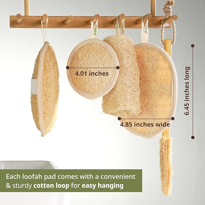 Natural Loofah Care Set – Exfoliating Body Scrubber Pads & Exfoliating Facial Scrubber | 100% Plant-Based Shower Luffa Sponge | Bath Loofah for Women & Men