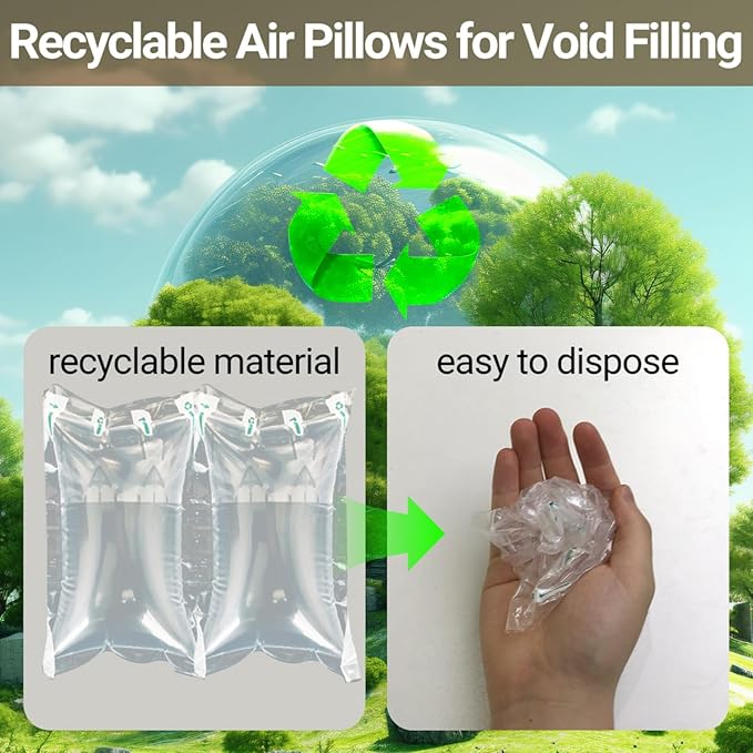 Air Pillows for Shipping, 300 Count Packing Cushion Film with Pump, 4.72" * 7.87" Inflatable Air Packing Bags for Packaging Moving Box Filler, Purse Shape Alternative to Packaging Peanuts