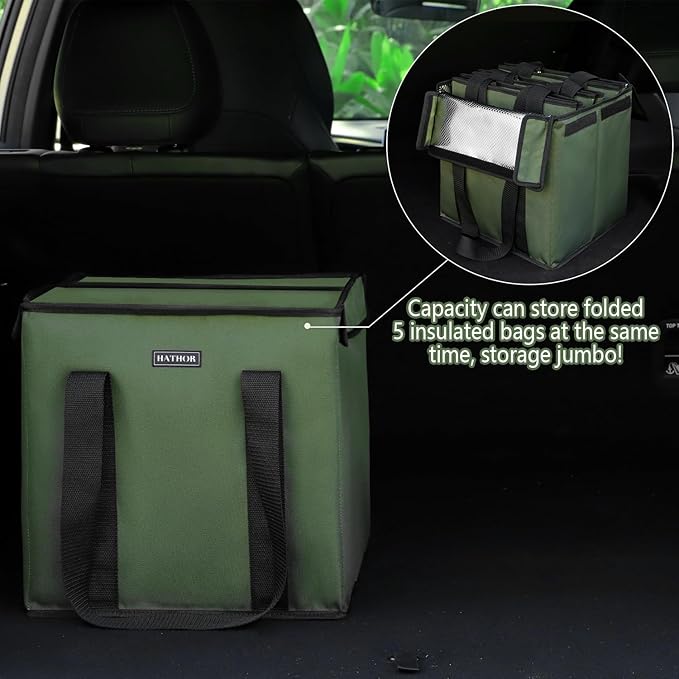 HATHOR Hot Cold Insulated Grocery Bags Reusable Stackable Collapsible Foldable Cooler Boxie Bag Shoping Totes for Groceries in Car, Frozen Food & Travel