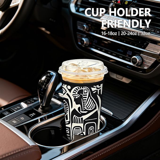 Iced Coffee Sleeve, Reusable Insulated Neoprene Cup Sleeve for Cold & Hot Drinks Beverages, Cup Holder for 22-24oz Coffee Cups, Abstract Bird