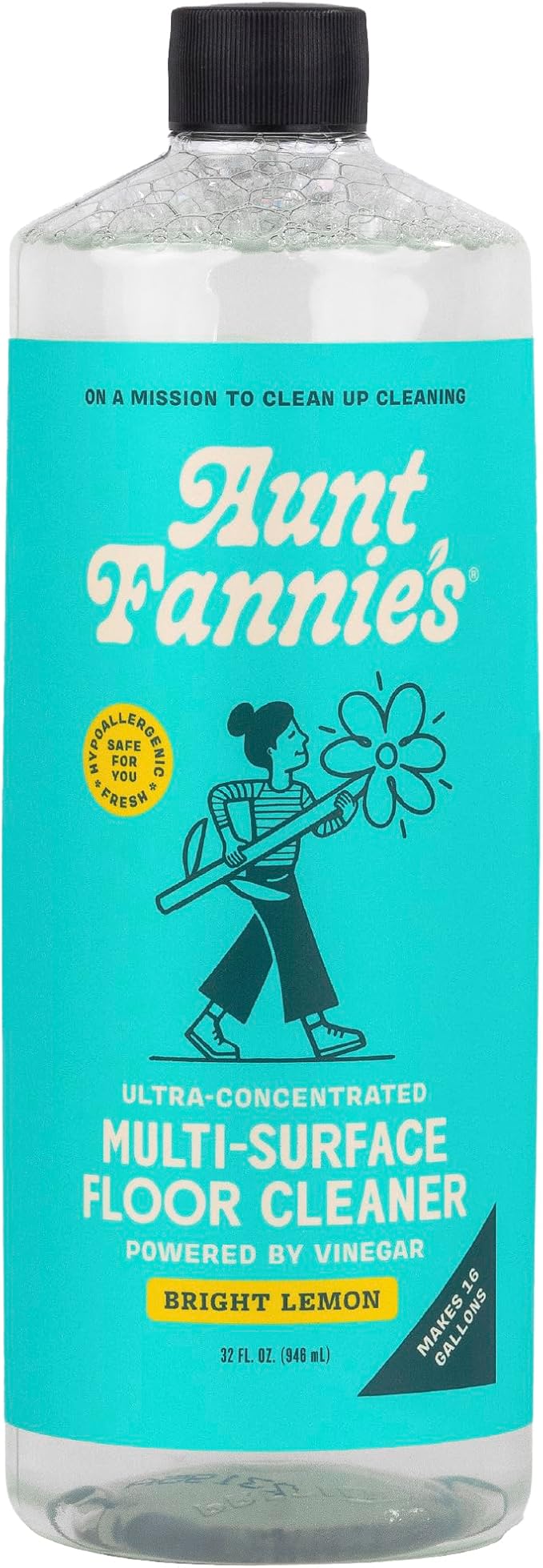 Aunt Fannie's Ultra Concentrated Floor Cleaner Vinegar Wash, Multi-Surface Solution For Mopping, Makes 16 Gallons, Bright Lemon Scent, 32 oz. (Pack of 1)