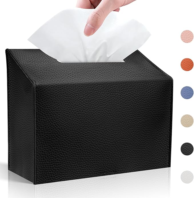Tissue Box Cover Holder Compatible with Kleenex Disposable Paper Hand Towels, Leather Paper Towel Dispenser for Tabletop, Bathroom, Car, Office (Black-1 Pack)