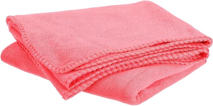 HARFINGTON 2 Pack Microfiber Cleaning Cloth, 24" x 12" Multi-Functional Cleaning Towels Reusable Absorbent Rags for Car Wash Kitchen Household Window Clean, Rose Red