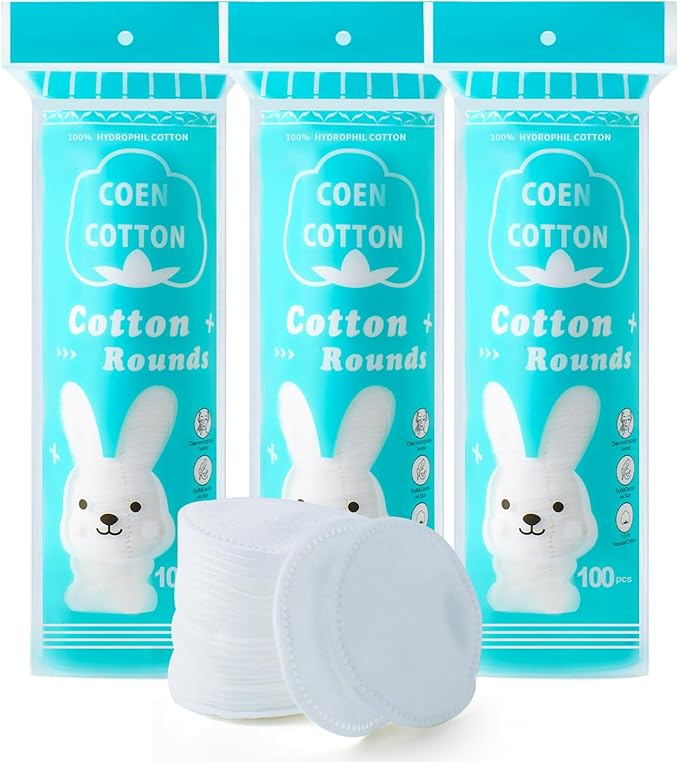 Premium Cotton Rounds, 100 Count (Pack of 3) Cotton Pads for Face, 100% Cotton Makeup Remover Pads, Soft & Non-Irritating for Most Skin Types
